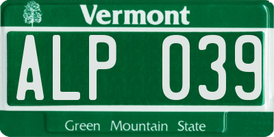 VT license plate ALP039