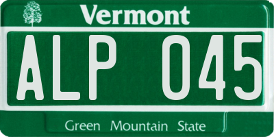VT license plate ALP045
