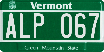 VT license plate ALP067