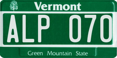 VT license plate ALP070