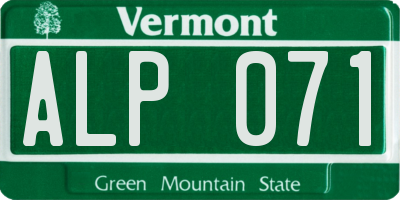 VT license plate ALP071