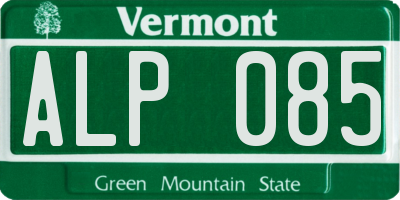 VT license plate ALP085