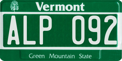 VT license plate ALP092