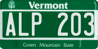 VT license plate ALP203