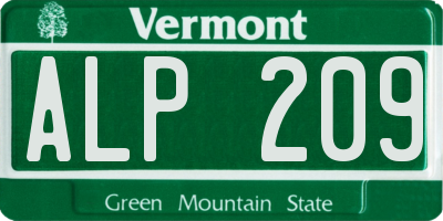 VT license plate ALP209