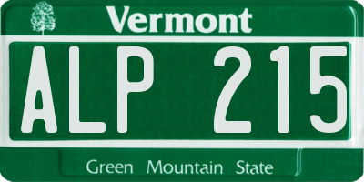 VT license plate ALP215