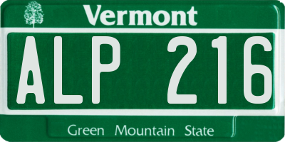 VT license plate ALP216