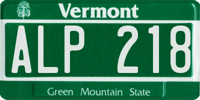 VT license plate ALP218