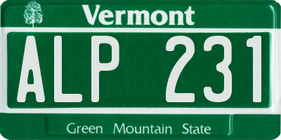 VT license plate ALP231