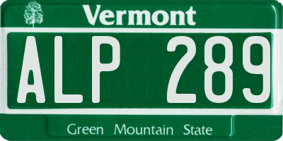 VT license plate ALP289