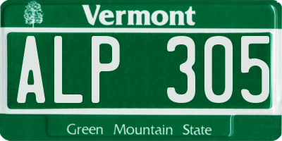 VT license plate ALP305