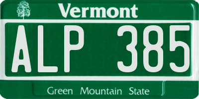 VT license plate ALP385