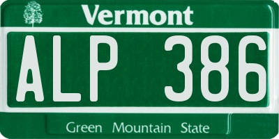 VT license plate ALP386