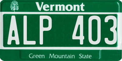 VT license plate ALP403