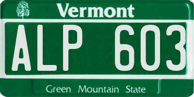 VT license plate ALP603