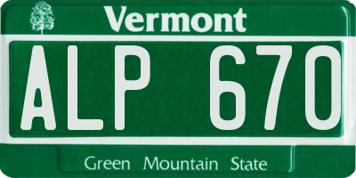 VT license plate ALP670
