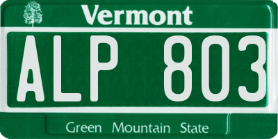 VT license plate ALP803