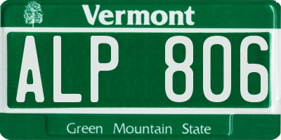 VT license plate ALP806