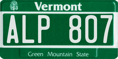 VT license plate ALP807