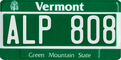 VT license plate ALP808