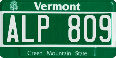 VT license plate ALP809