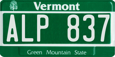 VT license plate ALP837