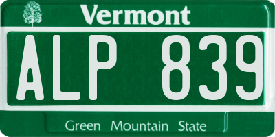 VT license plate ALP839