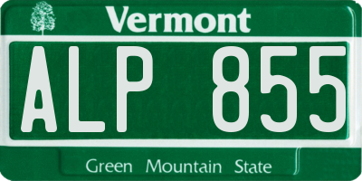 VT license plate ALP855