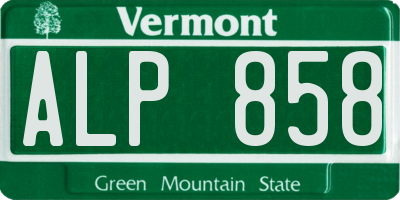 VT license plate ALP858