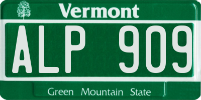 VT license plate ALP909