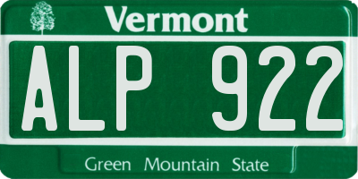 VT license plate ALP922