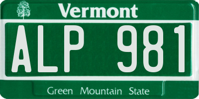 VT license plate ALP981