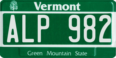 VT license plate ALP982