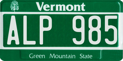 VT license plate ALP985