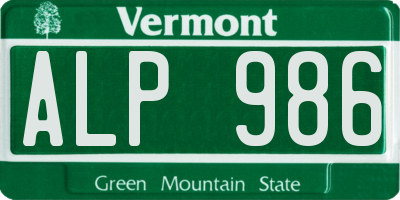 VT license plate ALP986