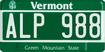 VT license plate ALP988