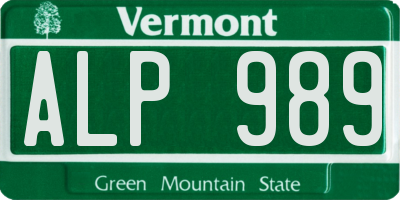 VT license plate ALP989