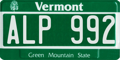 VT license plate ALP992