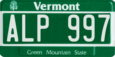 VT license plate ALP997