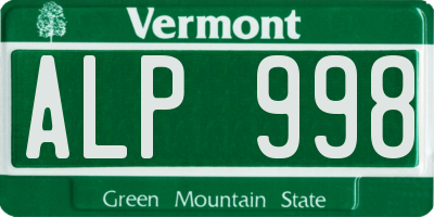 VT license plate ALP998