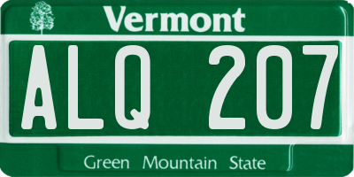 VT license plate ALQ207