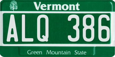 VT license plate ALQ386