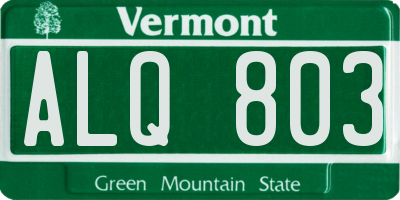 VT license plate ALQ803