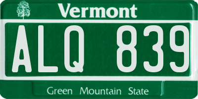 VT license plate ALQ839