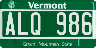 VT license plate ALQ986