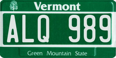 VT license plate ALQ989