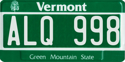 VT license plate ALQ998