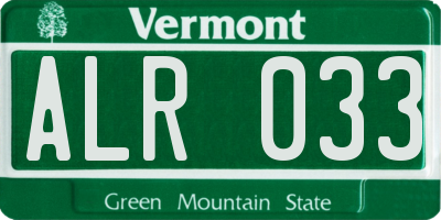 VT license plate ALR033