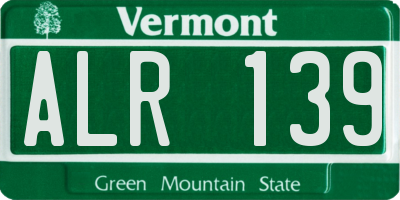 VT license plate ALR139