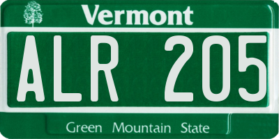 VT license plate ALR205